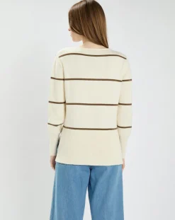 Pull en Laine & Coton Nolyn rayures écru/kaki-Zapa New