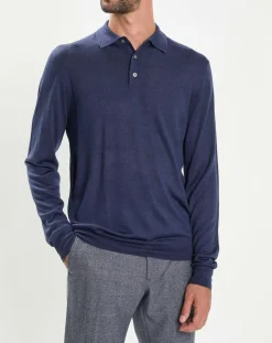 Homme Hackett London Pulls^Pull en Laine & Soie col polo bleu
