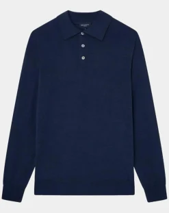 Homme Hackett London Pulls^Pull en Laine & Soie col polo bleu