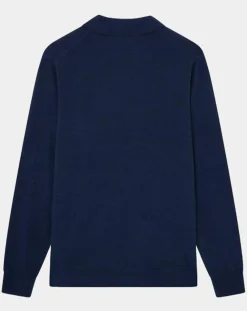Homme Hackett London Pulls^Pull en Laine & Soie col polo bleu