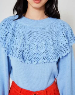 Pull en Laine mélangée Babydoll Rosalie bleu-Manoush Best