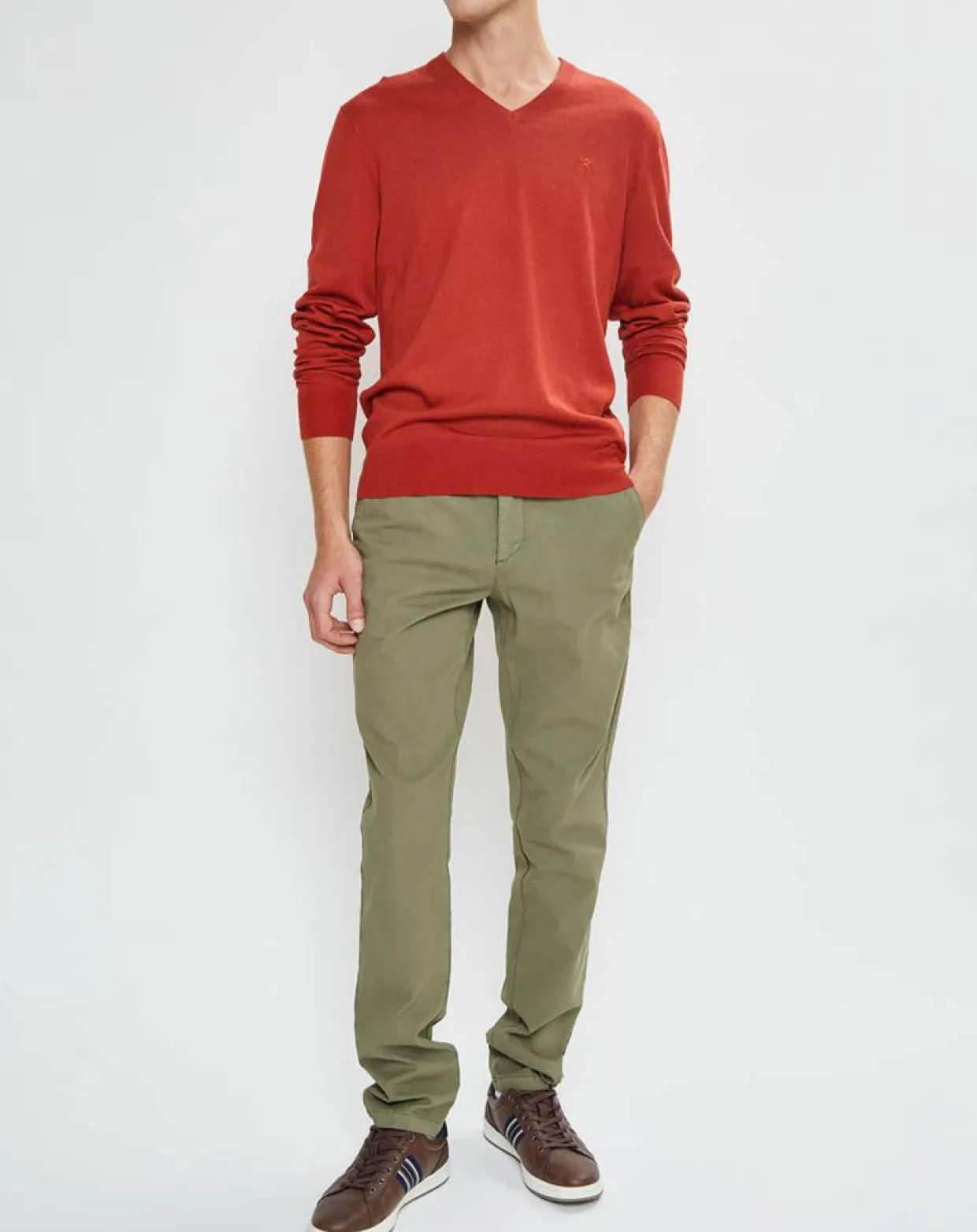 Pull en Laine mélangée col V coudières orange/rouge-Hackett London Clearance
