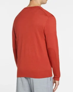 Pull en Laine mélangée col V coudières orange/rouge-Hackett London Clearance