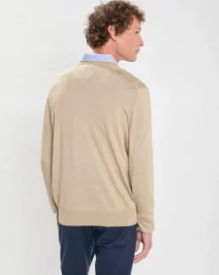Pull en Laine Mérinos & Soie col V beige-Hackett London Best