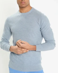 Pull en Laine, Soie & Cachemire col rond texturé bleu clair-Hackett London Hot