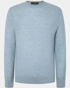 Pull en Laine, Soie & Cachemire col rond texturé bleu clair-Hackett London Hot