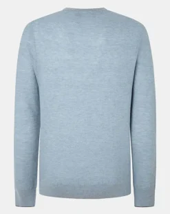 Pull en Laine, Soie & Cachemire col rond texturé bleu clair-Hackett London Hot