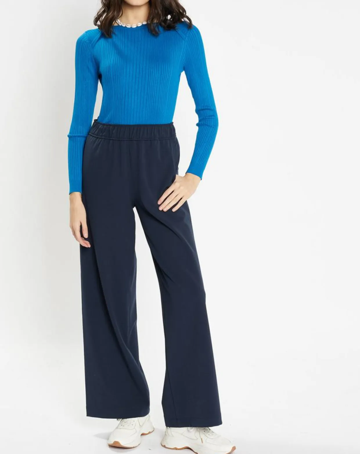 Pull en Maille côtelée col bateau Fya bleu moyen-Galeries Lafayette Hot
