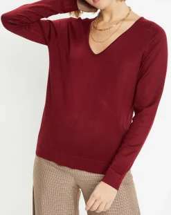 Pull en Maille fine col V Fya bordeaux-Galeries Lafayette Sale
