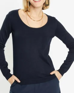 Pull en Maille fine Fya col rond bleu marine-Galeries Lafayette Discount