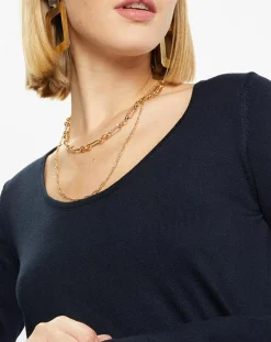 Pull en Maille fine Fya col rond bleu marine-Galeries Lafayette Discount