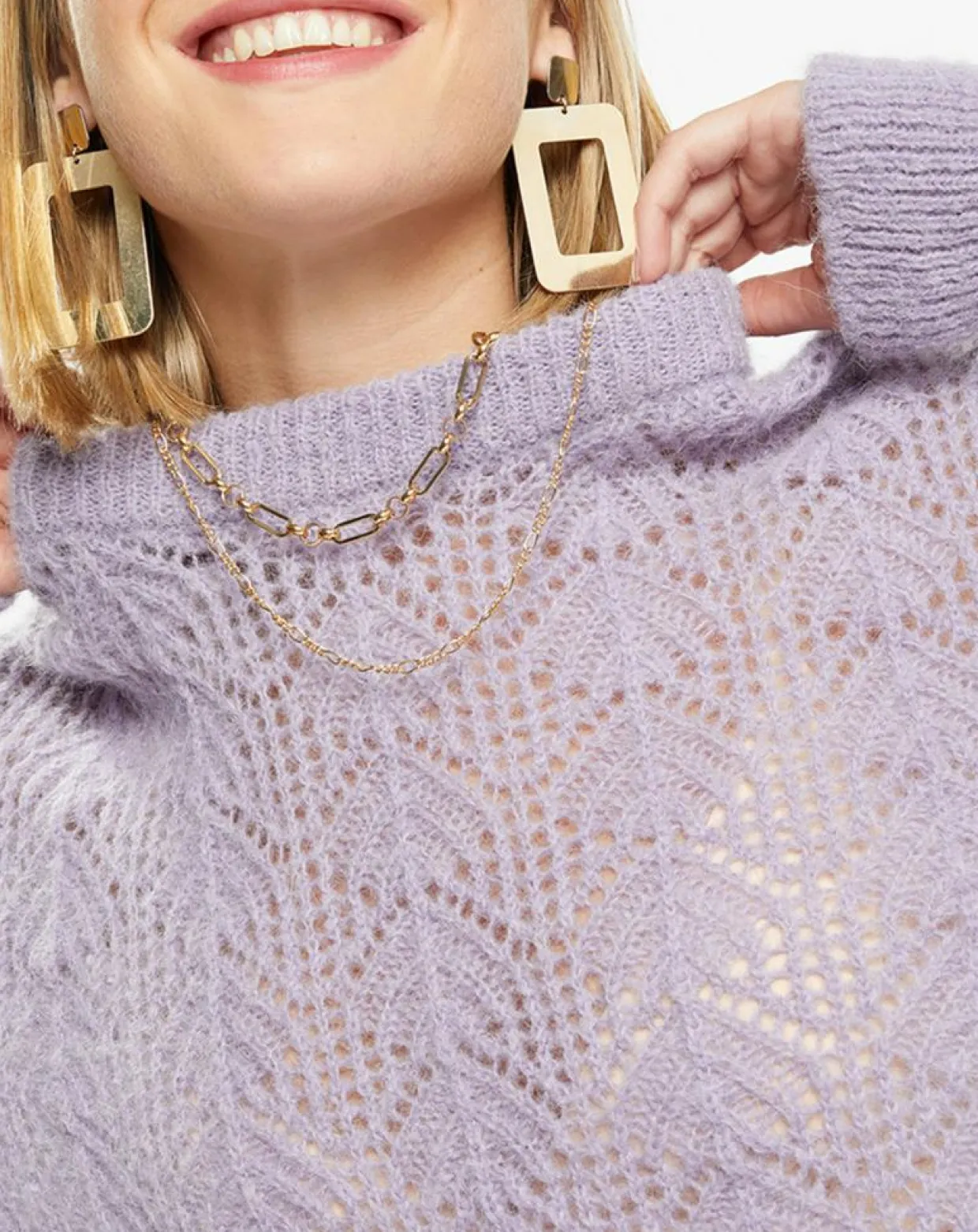 Pull en Maille pointelle mousseuse violet parme-Galeries Lafayette Online