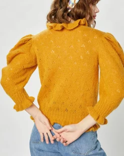 Pull en Mohair & Alpaga mélangés Chamallow ocre-Manoush Outlet