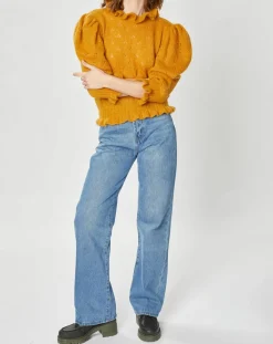 Pull en Mohair & Alpaga mélangés Chamallow ocre-Manoush Outlet