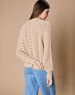 Pull en Mohair & Laine mélangés Paola col rond beige chiné-Oscar et Louise New