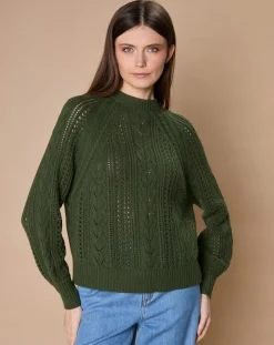 Femme Oscar et Louise Pulls^Pull en Mohair & Laine mélangés Paola col rond kaki