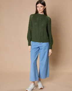 Femme Oscar et Louise Pulls^Pull en Mohair & Laine mélangés Paola col rond kaki
