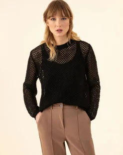 Pull en Mohair & Laine mélangés Meryl noir-Indies Discount