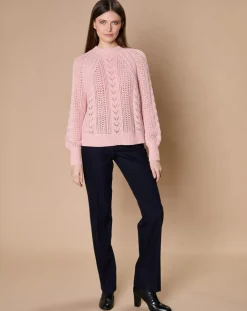 Femme Oscar et Louise Pulls^Pull en Mohair & Laine mélangés Paola col rond vieux rose