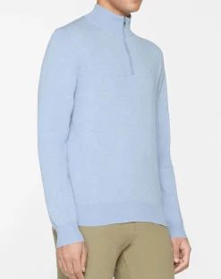 Homme Hackett London Pulls^Pull en Soie mélangée col camionneur bleu ciel