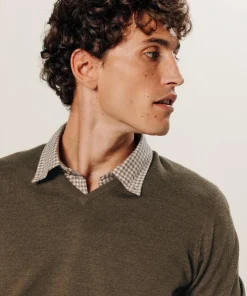 Pull Ernest 100% laine col V marron écorce-Rodier Best