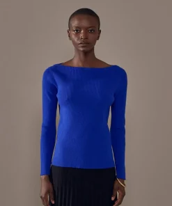 Pull Ezia, col bateau côtelé bleu outremer-Rodier New