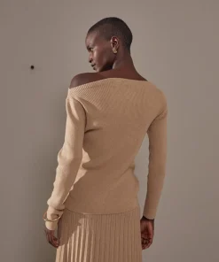 Femme Rodier Pulls^Pull Ezia, col bateau côtelé marron moka