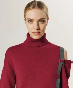 Pull Fleurette 100% laine bicolore boutons rouge-Rodier Best