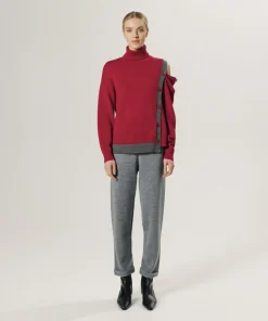 Pull Fleurette 100% laine bicolore boutons rouge-Rodier Best
