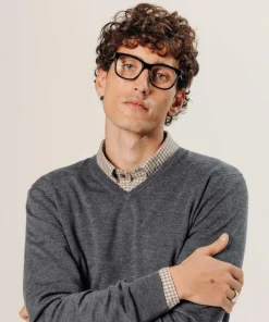 Pull Gaston 100% laine col V gris foncé-Rodier Clearance