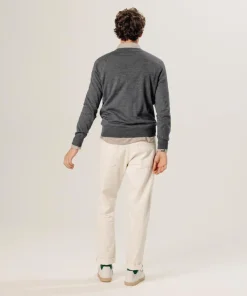 Pull Gaston 100% laine col V gris foncé-Rodier Clearance