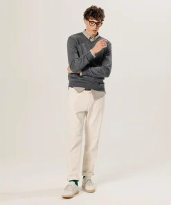 Pull Gaston 100% laine col V gris foncé-Rodier Clearance