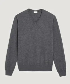 Pull Gaston 100% laine col V gris foncé-Rodier Clearance