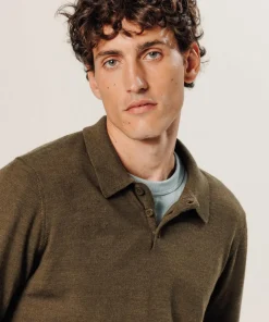 Homme Rodier Pulls^Pull Gérard 100% laine col polo marron écorce