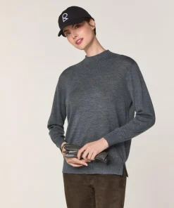 Femme Rodier Pulls^Pull Jeanne-Françoise 100% laine col montant Cotelé gris plomb