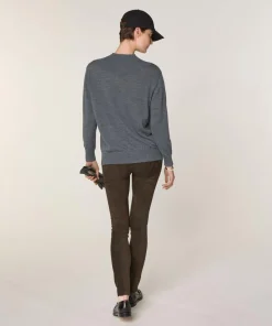 Femme Rodier Pulls^Pull Jeanne-Françoise 100% laine col montant Cotelé gris plomb