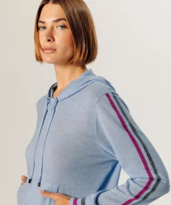 Pull Jocelyne 100% laine capuche tricolore bleu ciel-Rodier New