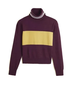Femme Rodier Pulls^Pull Karla col roulé bicolore violet aubergine