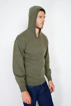 Homme C&Jo Pulls^Pull large à capuche en Cachemire mélangé kaki