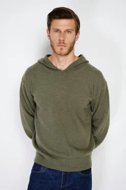 Homme C&Jo Pulls^Pull large à capuche en Cachemire mélangé kaki