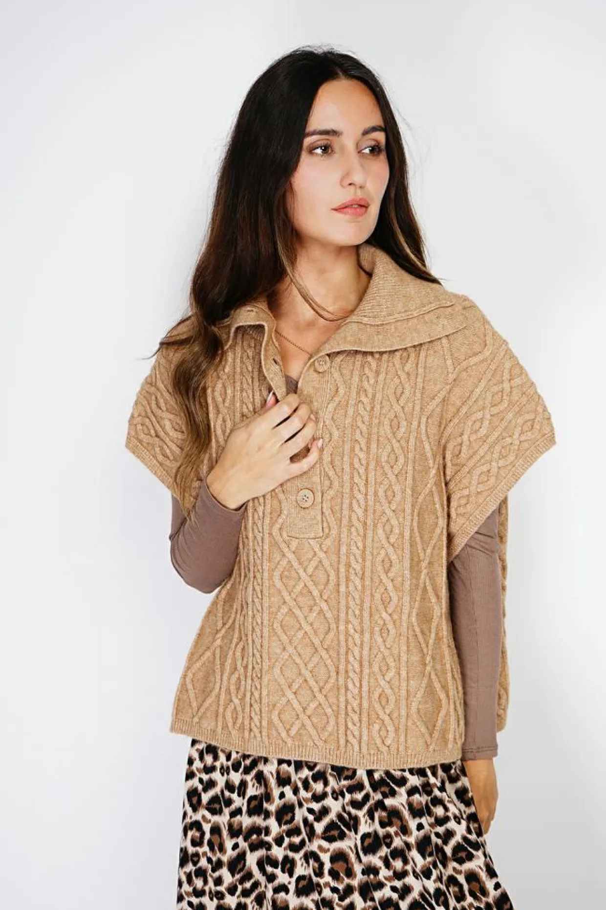 Pull large à capuche en Cachemire mélangé camel-C&Jo Online