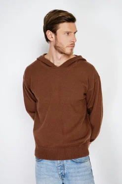 Pull large à capuche en Cachemire mélangé café-C&Jo Clearance