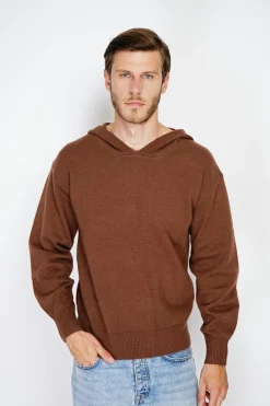 Pull large à capuche en Cachemire mélangé café-C&Jo Clearance