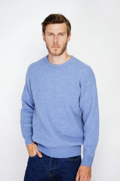 Pull large en Cachemire mélangé ras du cou à côtes bleu jeans-C&Jo Outlet