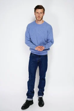 Pull large en Cachemire mélangé ras du cou à côtes bleu jeans-C&Jo Outlet