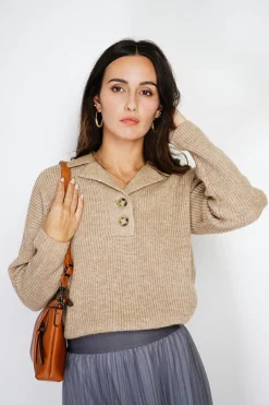 Pull large en Cachemire mélangé col polo désert-Assuili Outlet