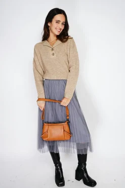 Pull large en Cachemire mélangé col polo désert-Assuili Outlet