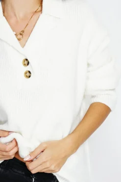 Femme Assuili Pulls^Pull large en Cachemire mélangé col polo naturel