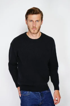 Homme C&Jo Pulls^Pull large en Cachemire mélangé ras du cou à côtes noir