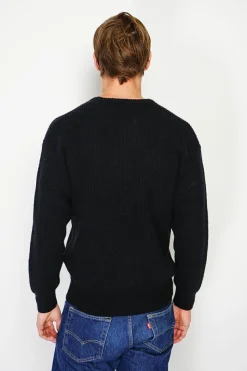 Homme C&Jo Pulls^Pull large en Cachemire mélangé ras du cou à côtes noir